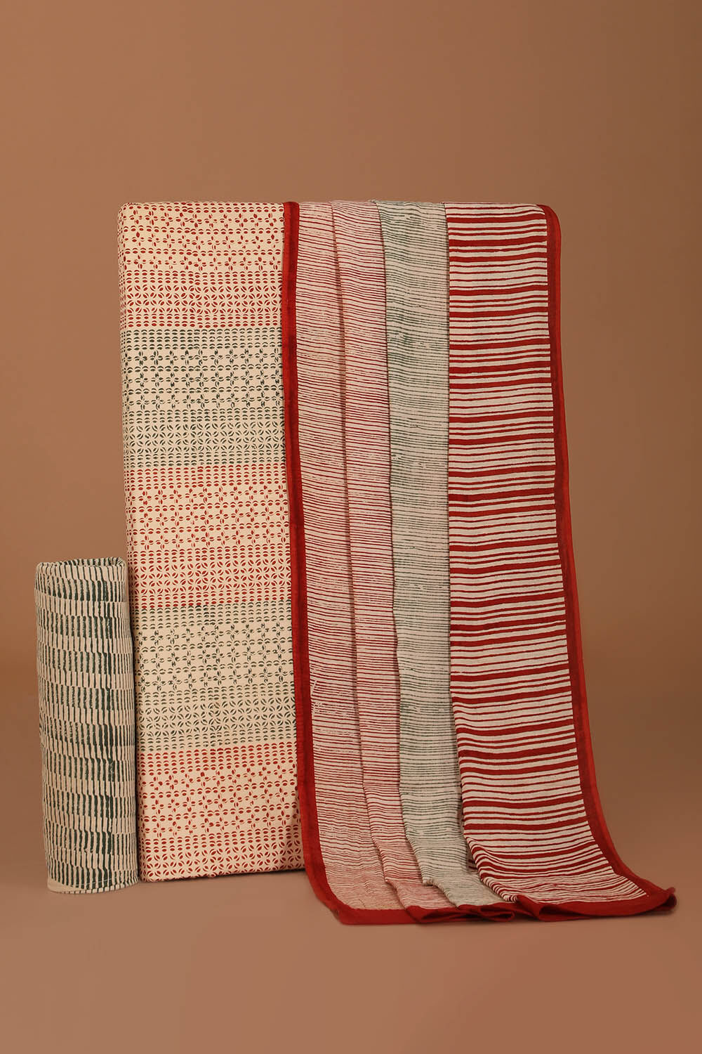 Beige Bagru Block Printed Pure Cotton Unstitched Suit Set image number null