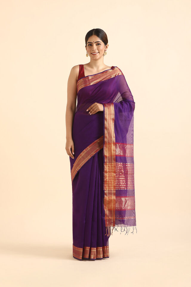 Purple Pure Silk Cotton Maheshwari Saree