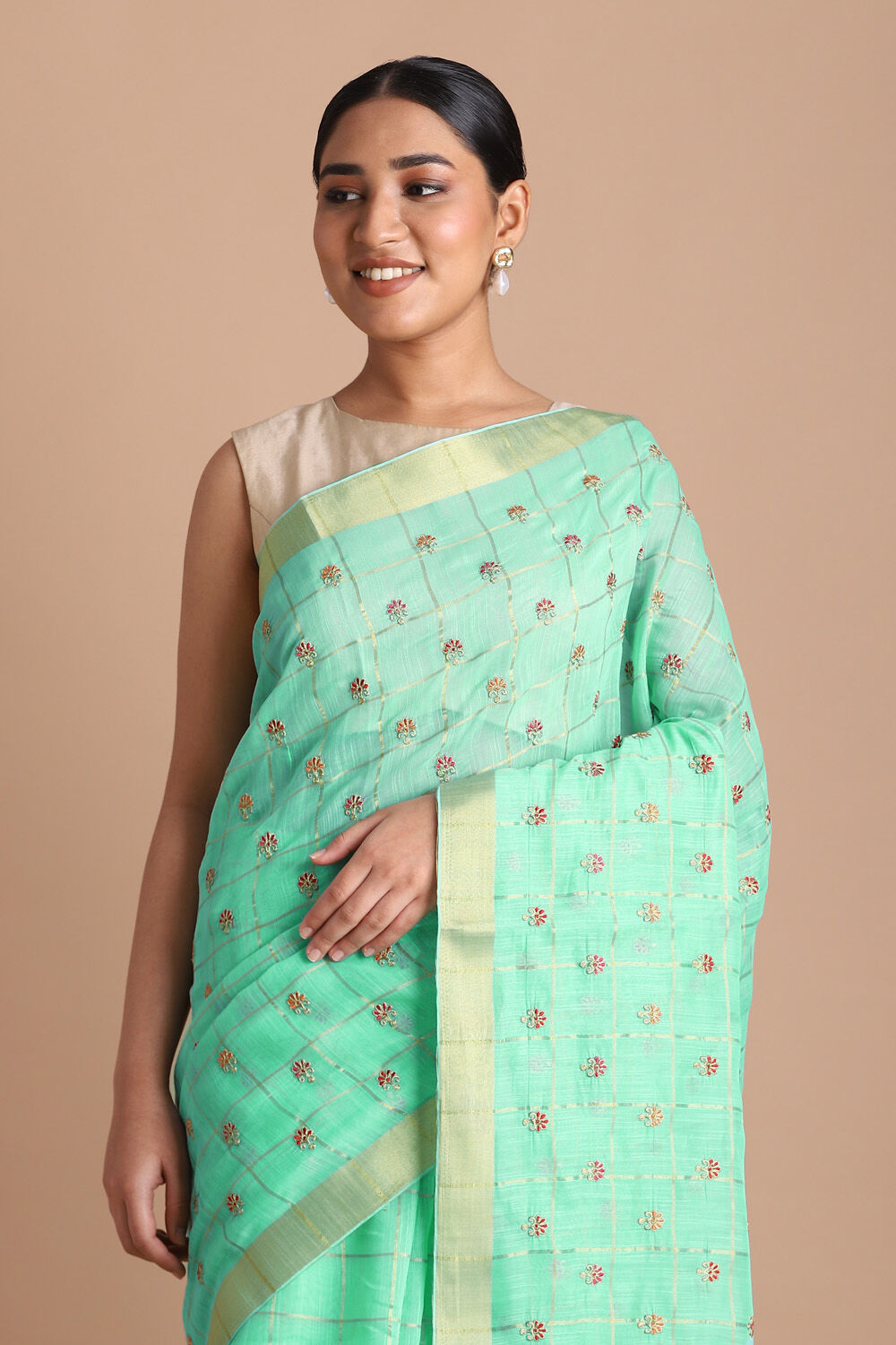Light Pure Green Embroidered Saree image number null