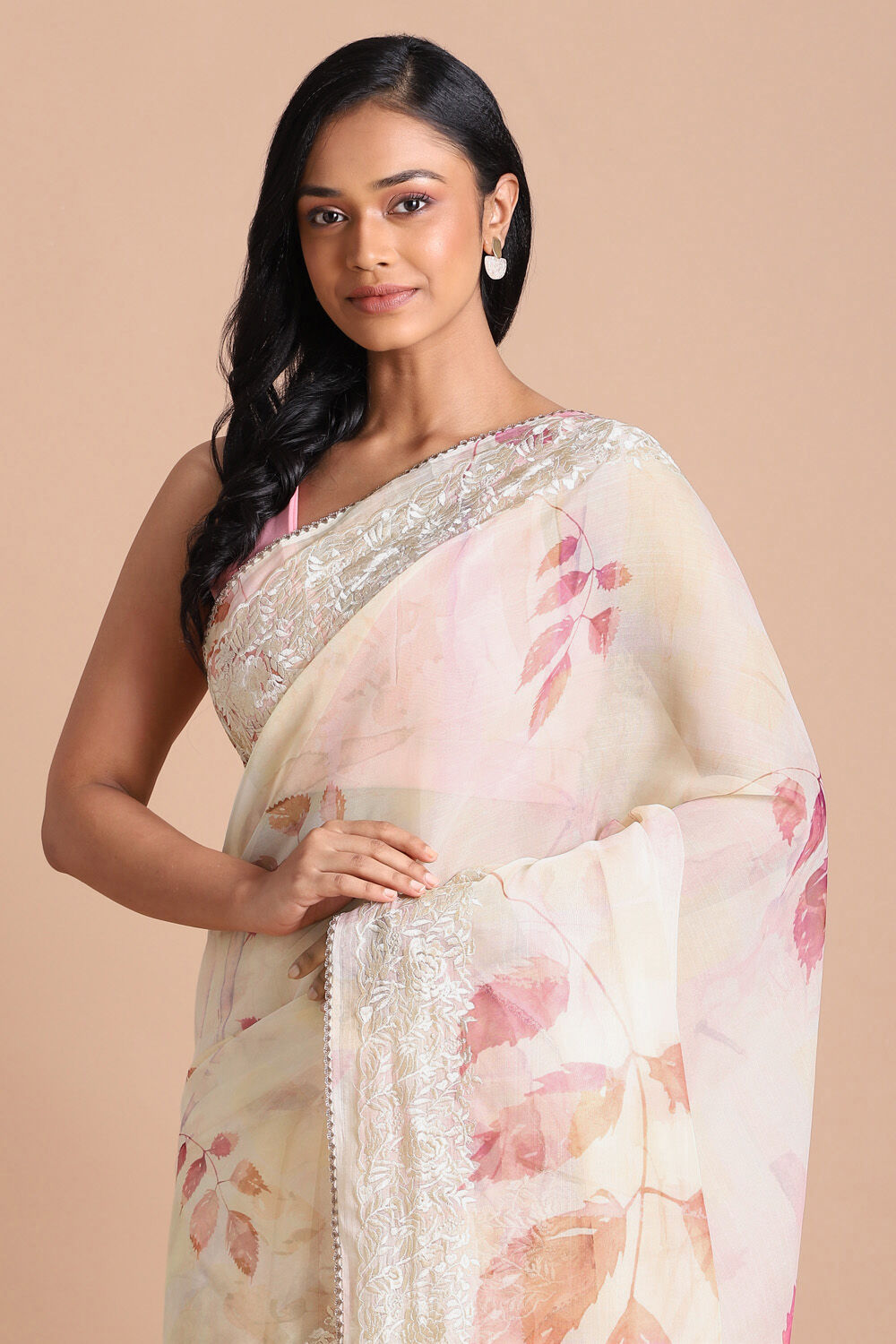 Light Pure Pink Embroidered Saree image number null