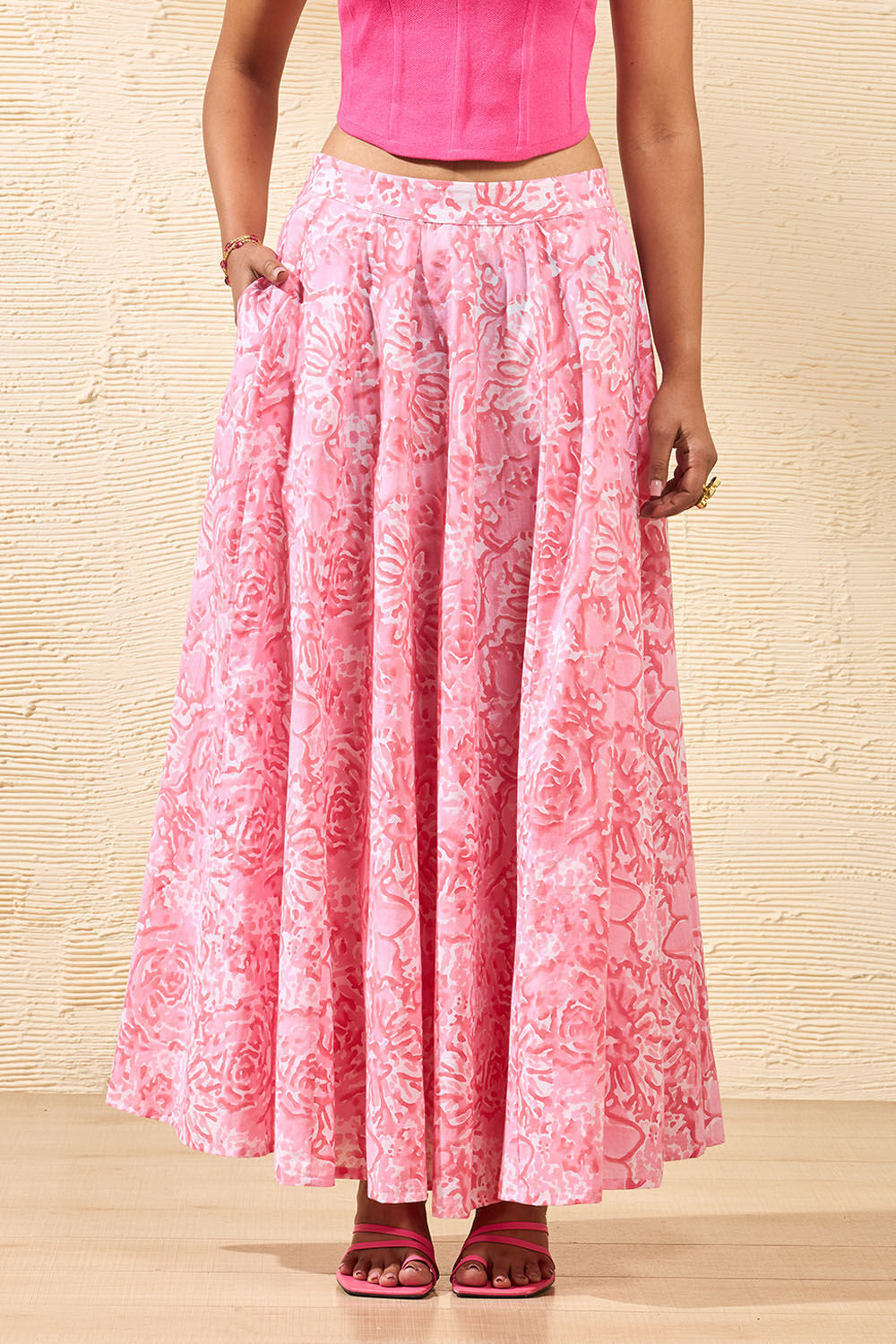 Light Pink Rajasthan Block Printed Pure Cotton Ethnic Skirt image number null