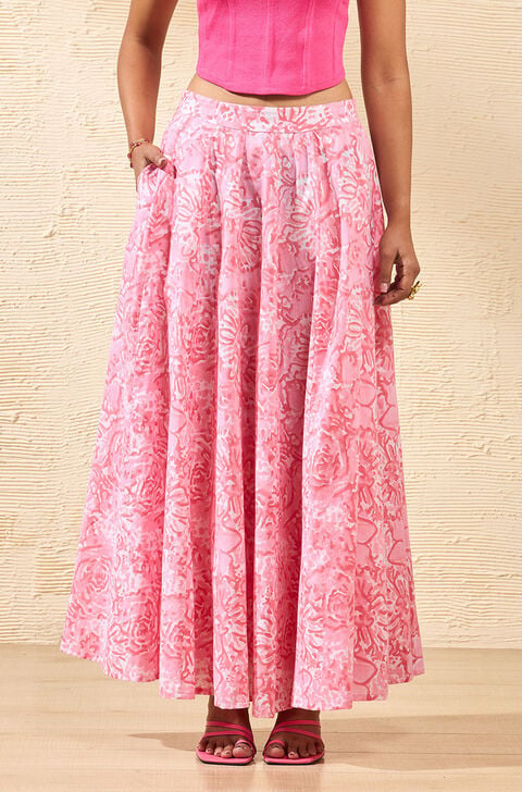 Light Pink Rajasthan Block Printed Pure Cotton Ethnic Skirt