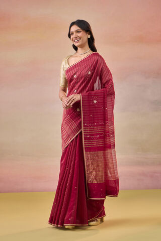 Dark Red Pure Silk Cotton Gota Patti Saree thumbnail image number null