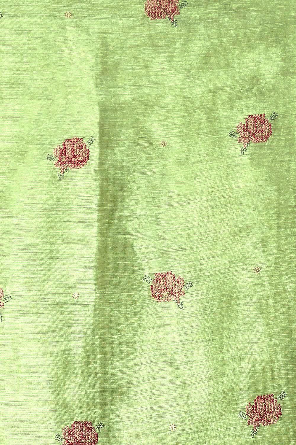 Light Green Silk Linen Embroidered Unstitched Suit Set image number null