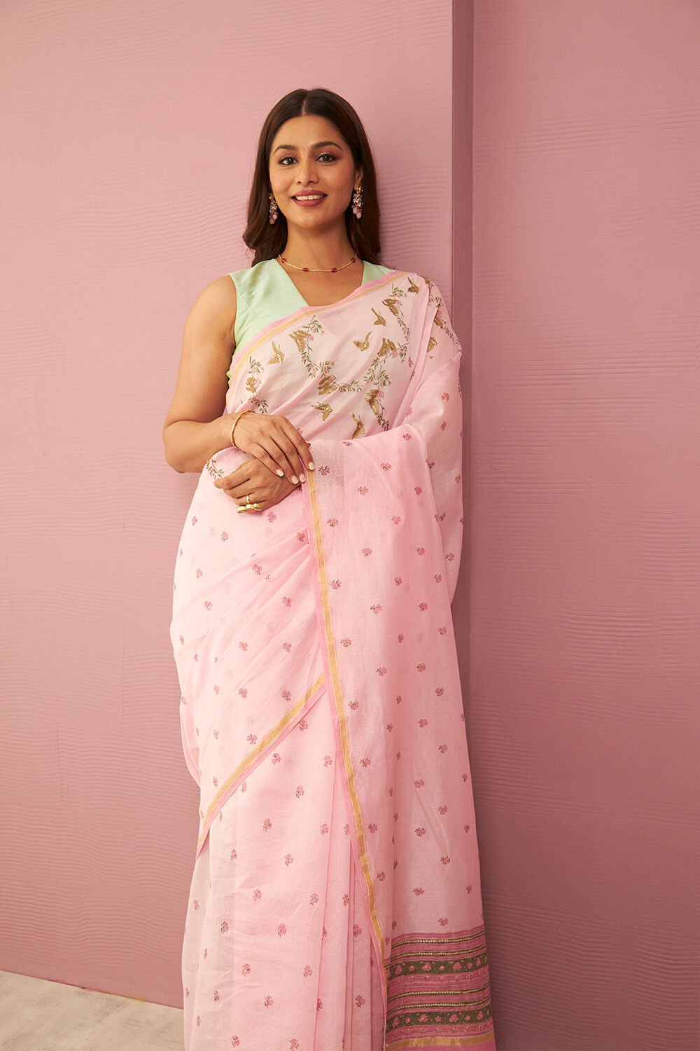 Pink Contemporary Pure Silk Cotton Printed Sanganeri Saree image number null