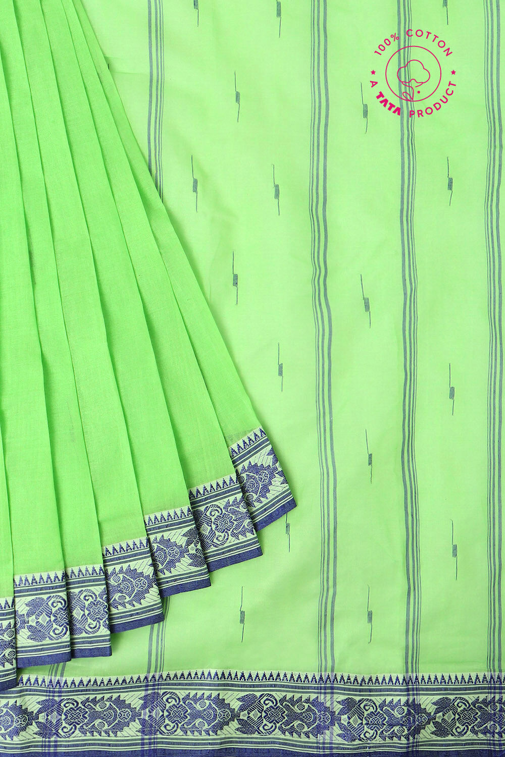 Light Pure Green Cotton Bengal Saree image number null