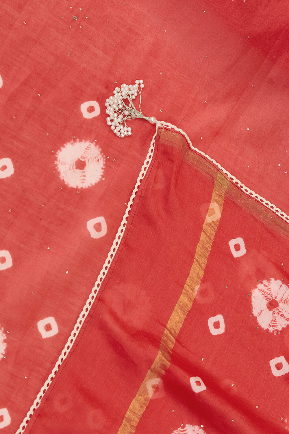 Red Gujarat Pure Silk Cotton Mukaish Saree image number null