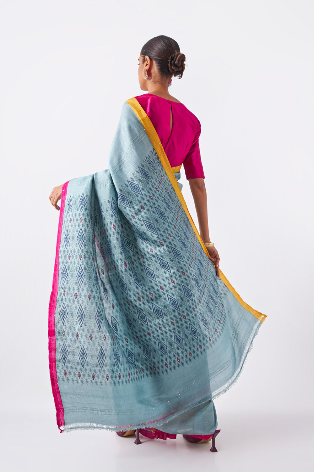 Grey Pure Silk Hand Painted Saree image number null