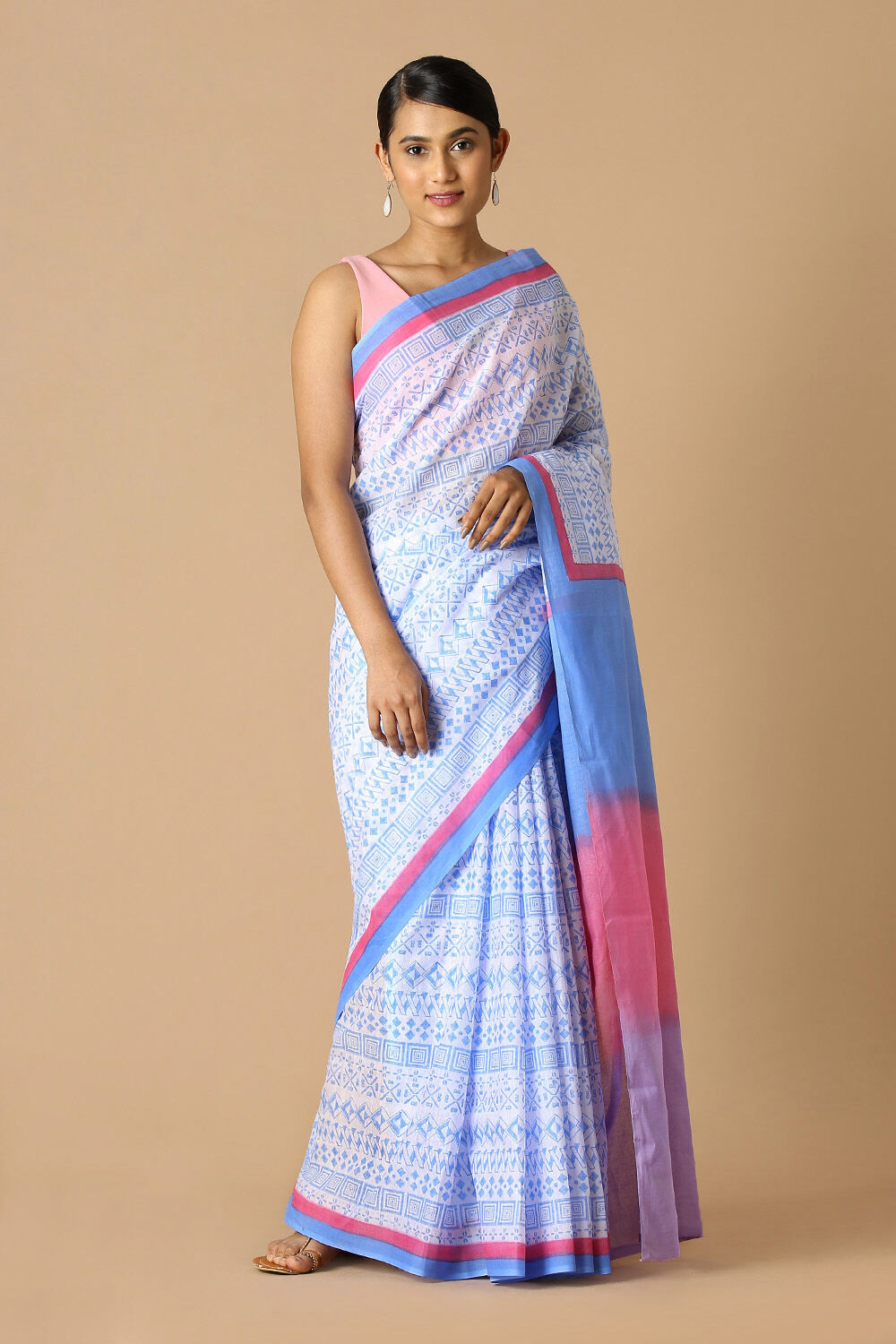 Blue Pure Cotton Mulmul Printed Saree image number null