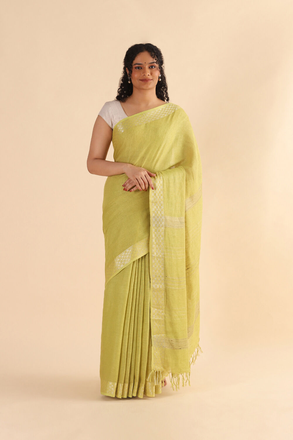 Light Pure Green Linen Bhagalpuri Saree image number null