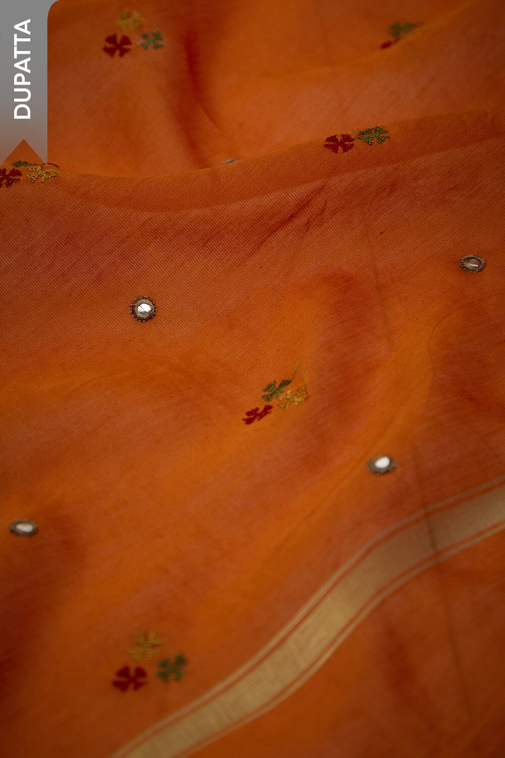 Orange Pure Silk Cotton Embroidered Unstitched Suit Set image number null