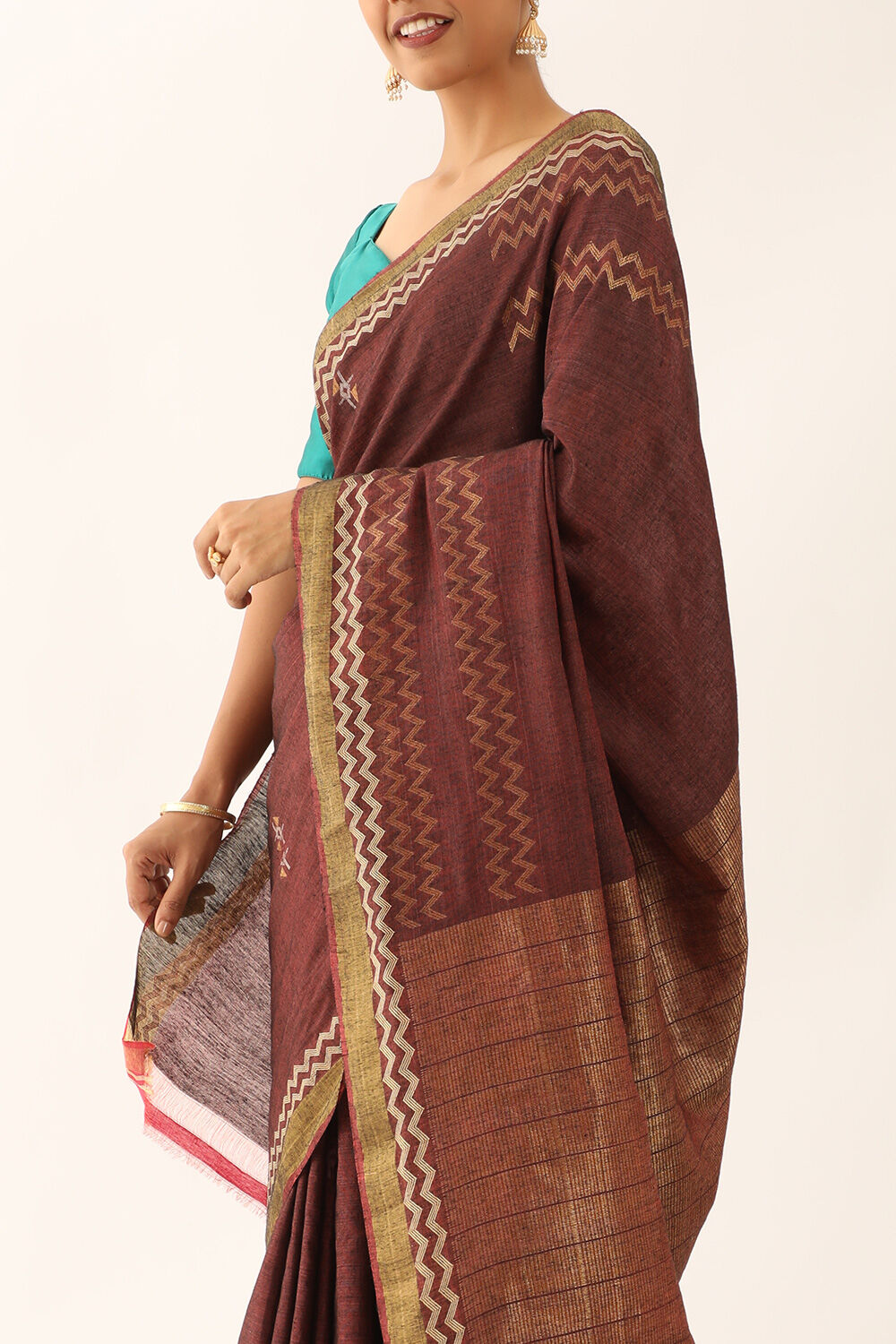 Dark Red Chattisgarh Pure Tussar Silk Woven Saree image number null