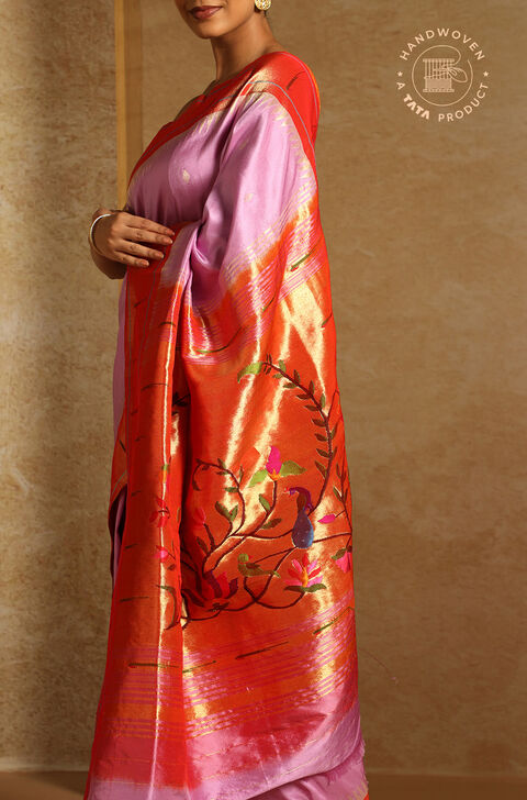 Light Voilet Pure Silk Paithani Saree