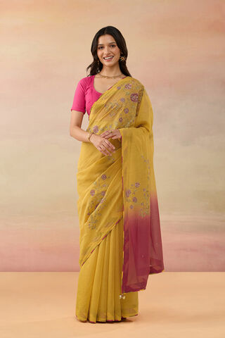 Dark Yellow Pure Silk Cotton Embroidered Saree thumbnail image number null