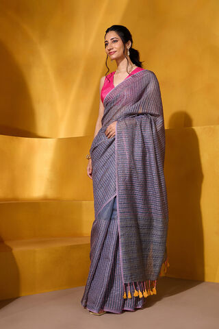Grey Tissue Linen Embroidered Saree thumbnail image number null