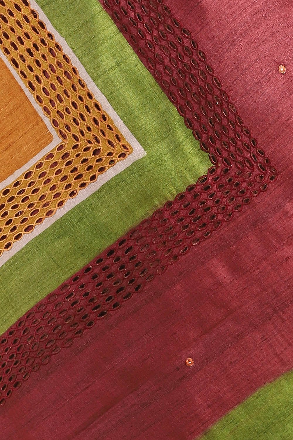 Dark Red Pure Tussar Silk Embroidered Saree image number null