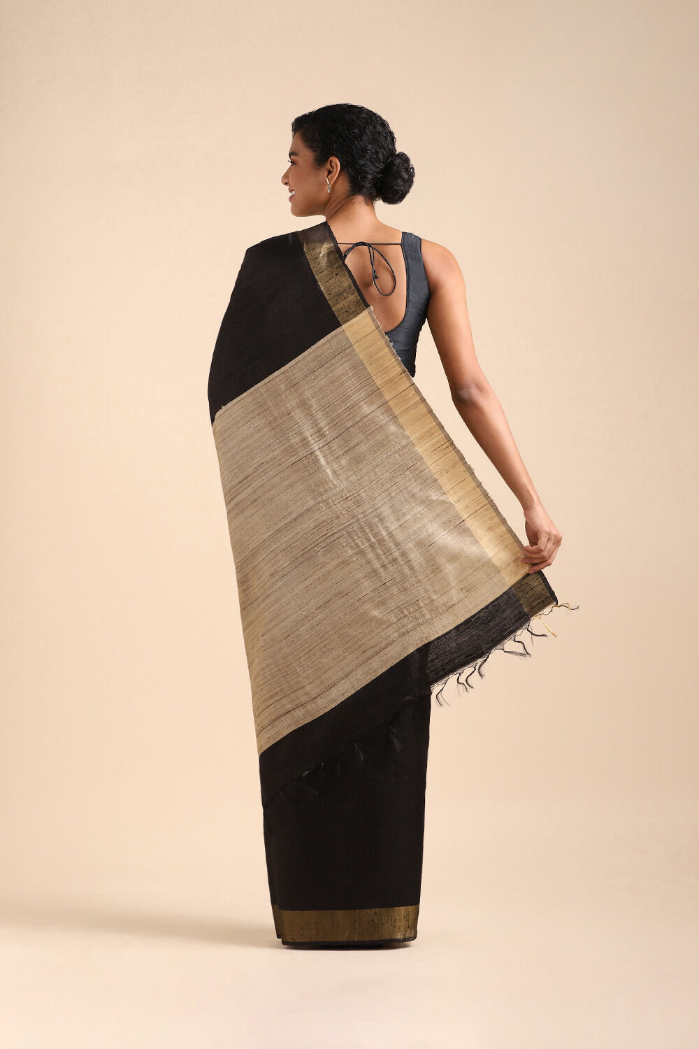Black Pure Tussar Silk Bhagalpuri Saree image number null