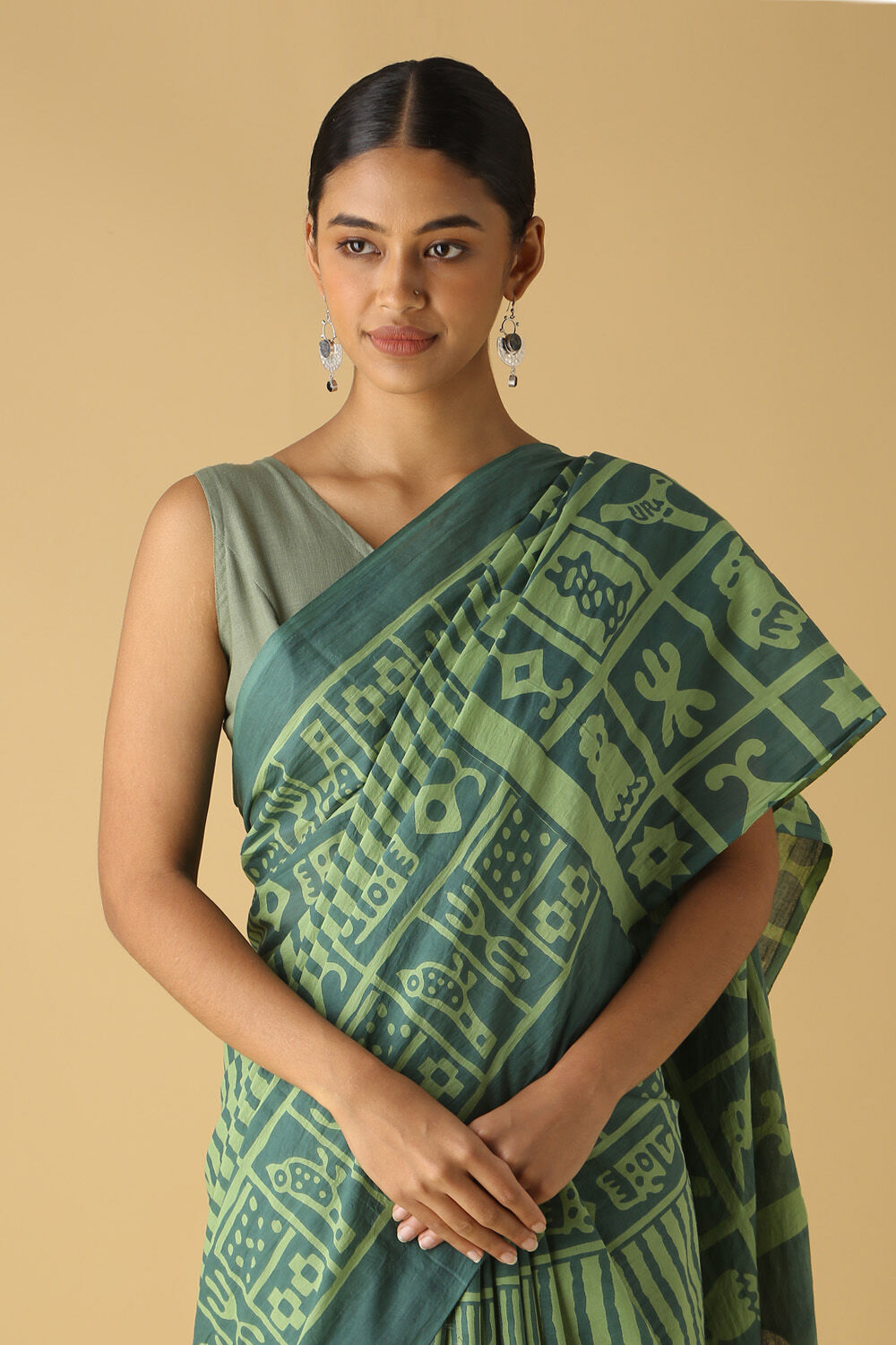 Light Green Cotton Printed Saree image number null