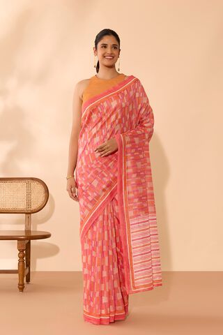 Pink Pure Silk Cotton Mukaish Saree thumbnail image number null