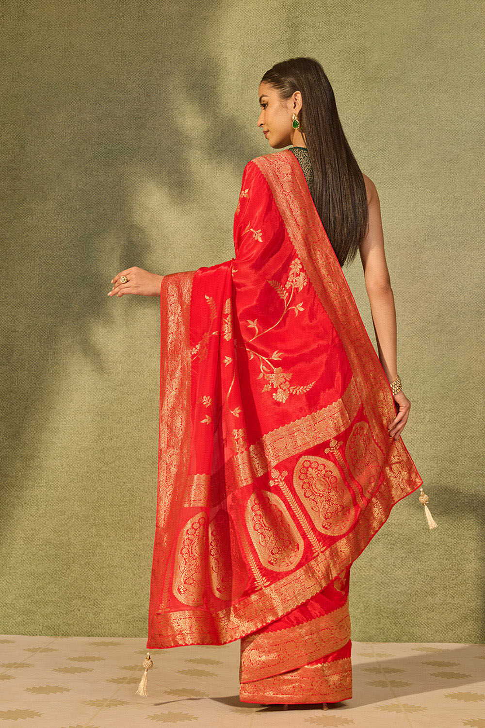 Red Woven Pure Viscose Saree image number null