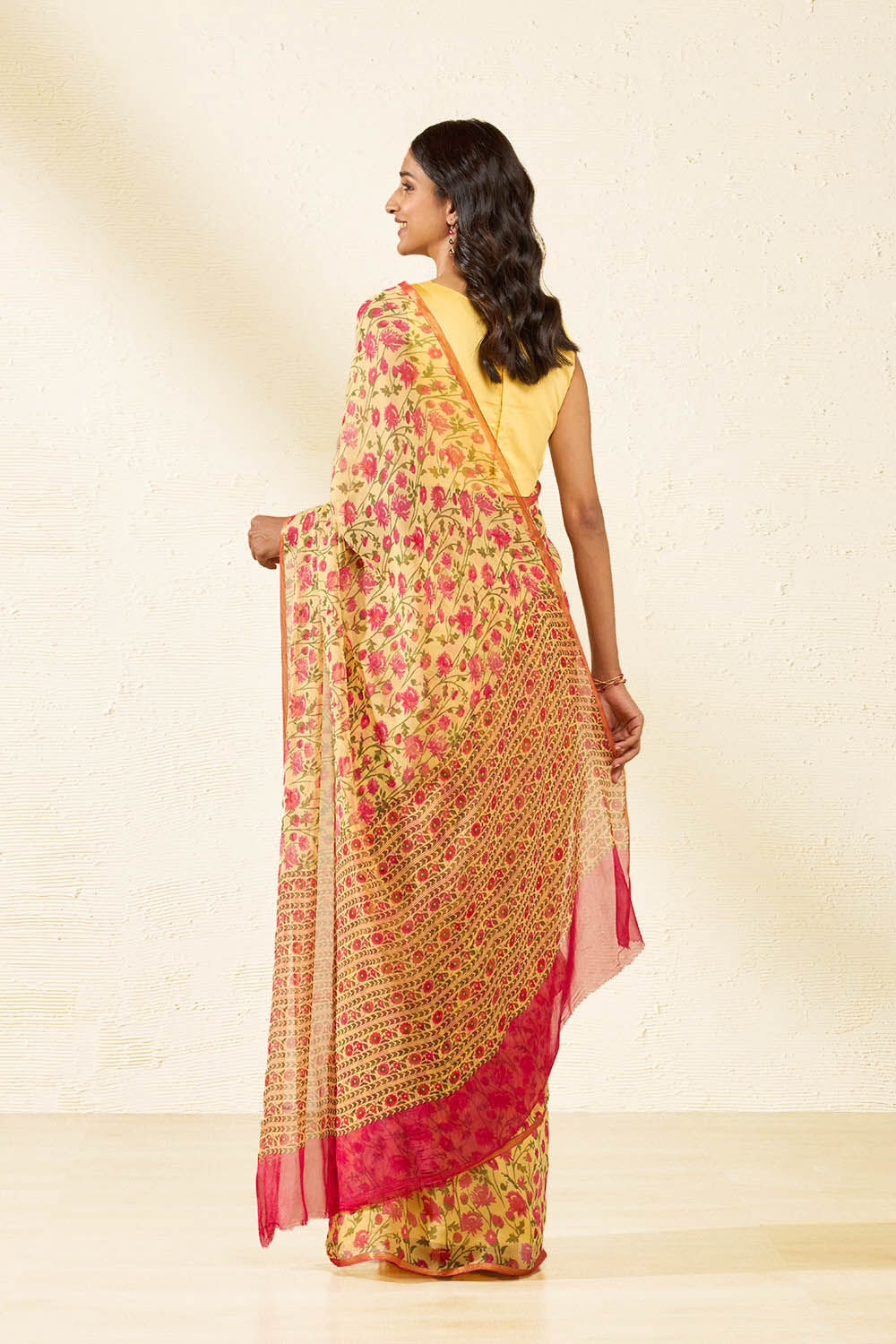 Yellow Screen Printed Viscose Chiffon Saree image number null