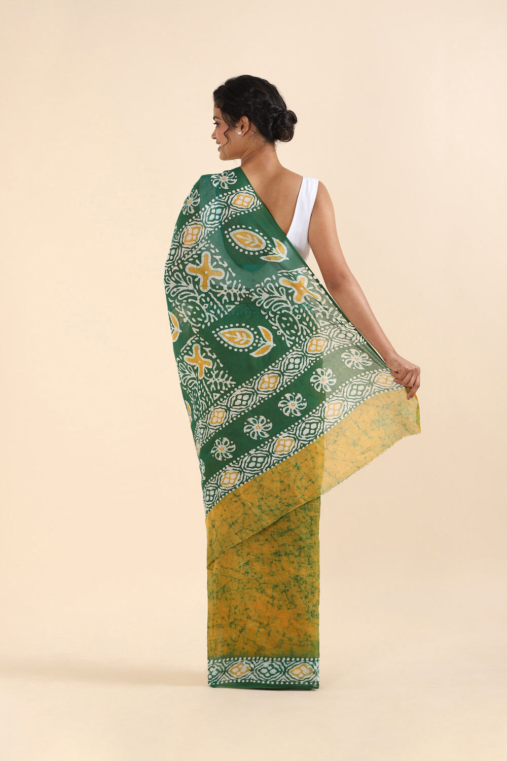 Yellow Pure Cotton Batik Saree image number null