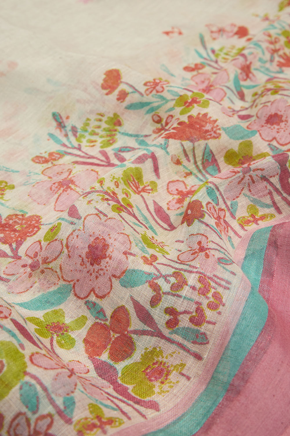Off White Screen Printed Pure Linen Saree image number null