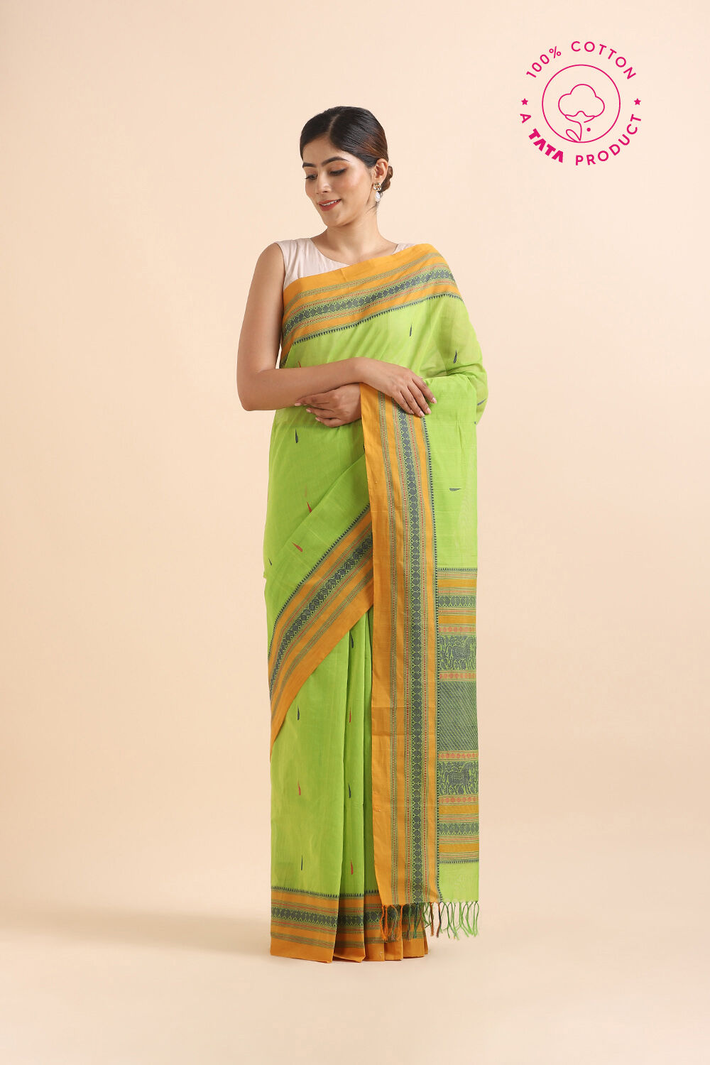 Light Green Pure Cotton South Saree image number null