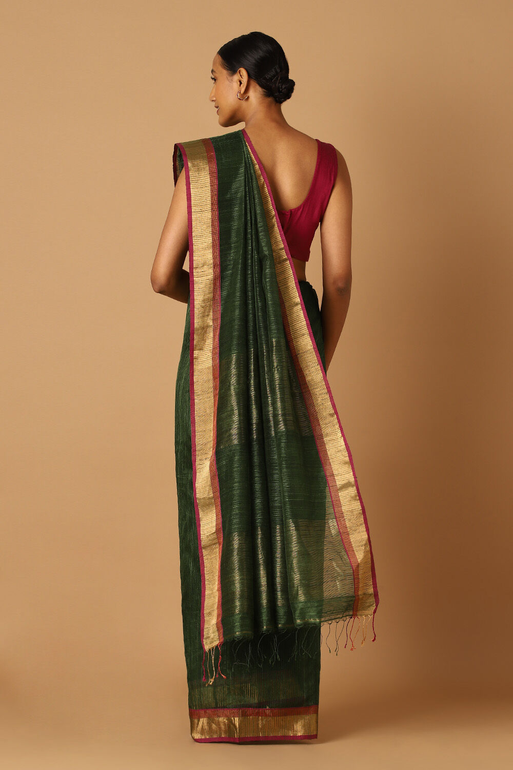Dark Green Pure Silk Vanya Bengal Saree image number null