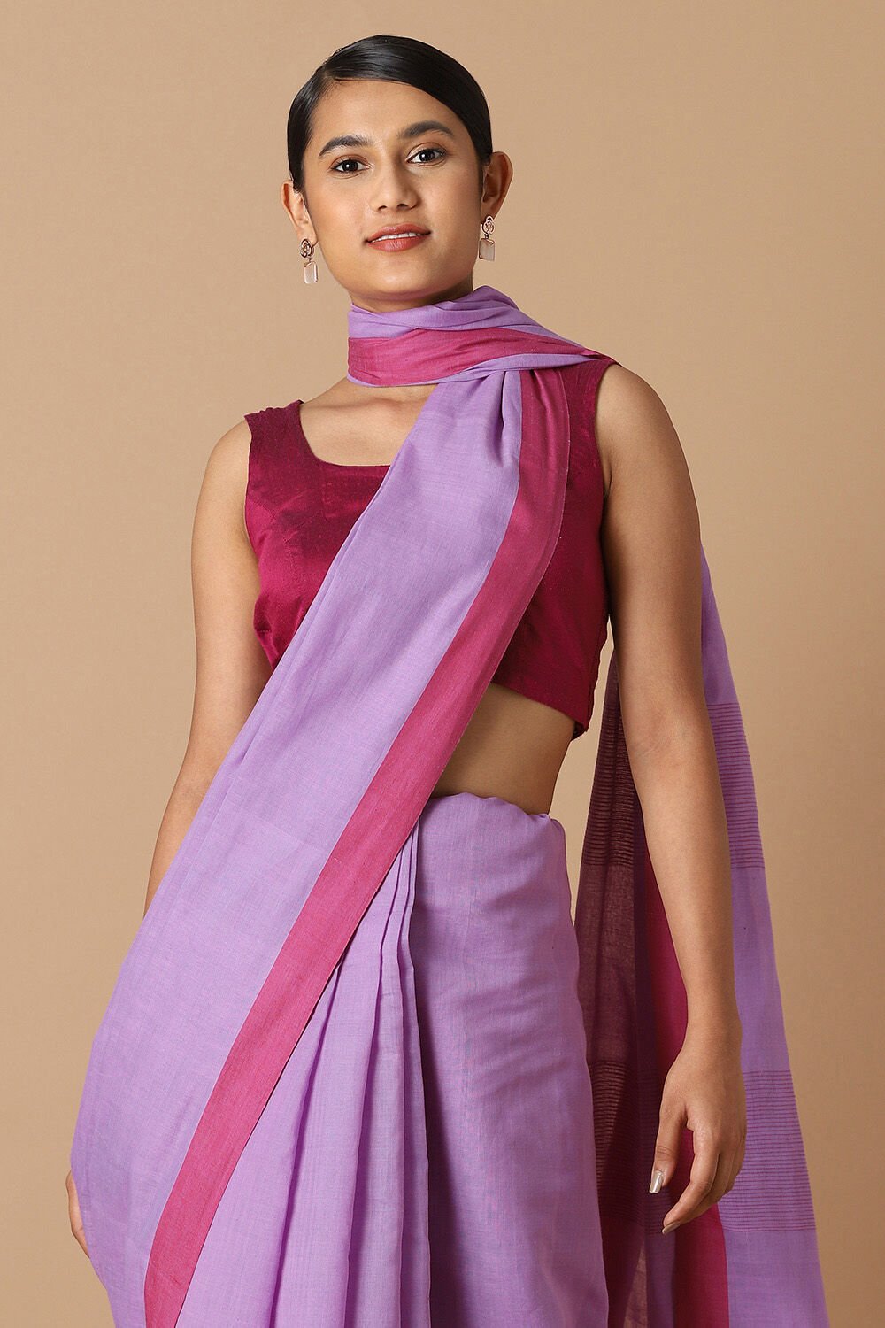 Violet Pure Cotton Bengal Saree image number null