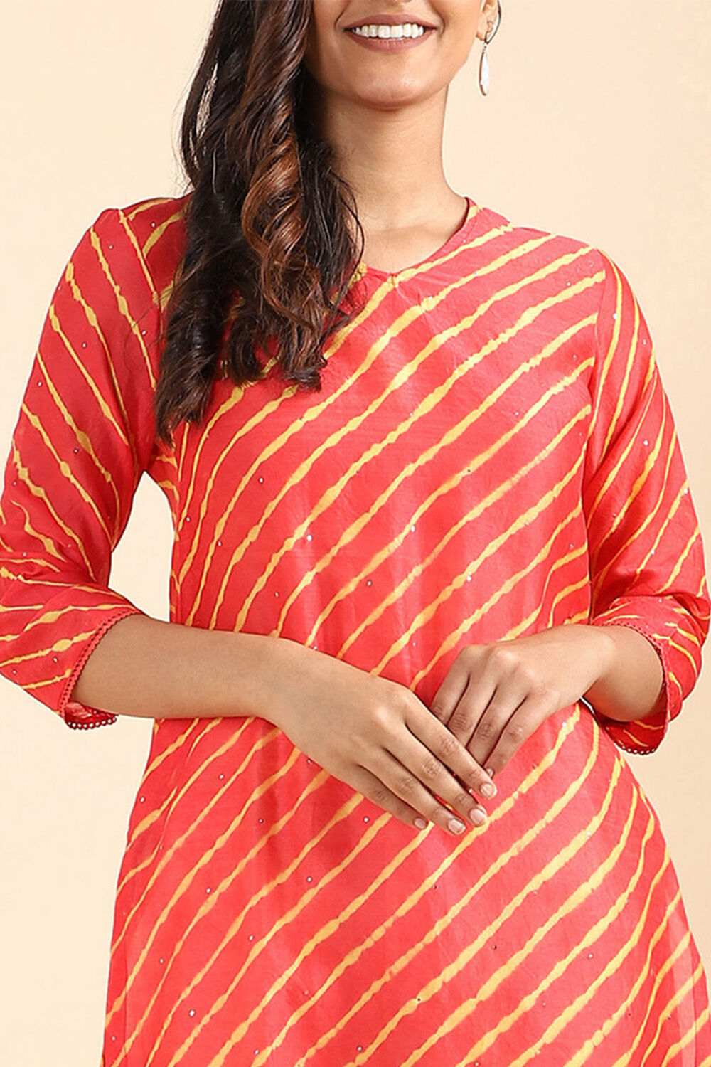 Dark Pink Silk cotton Tie and Dye Leheriya Kurta image number null