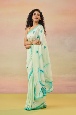 Light Blue Bengal Pure Silk Hand Painted Embroidered Saree image number