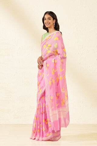 Pink Screen Printed Viscose Organza Saree thumbnail image number null