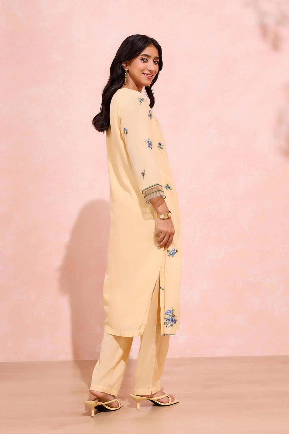 Light Yellow Viscose Embroidered Kurta Set image number null