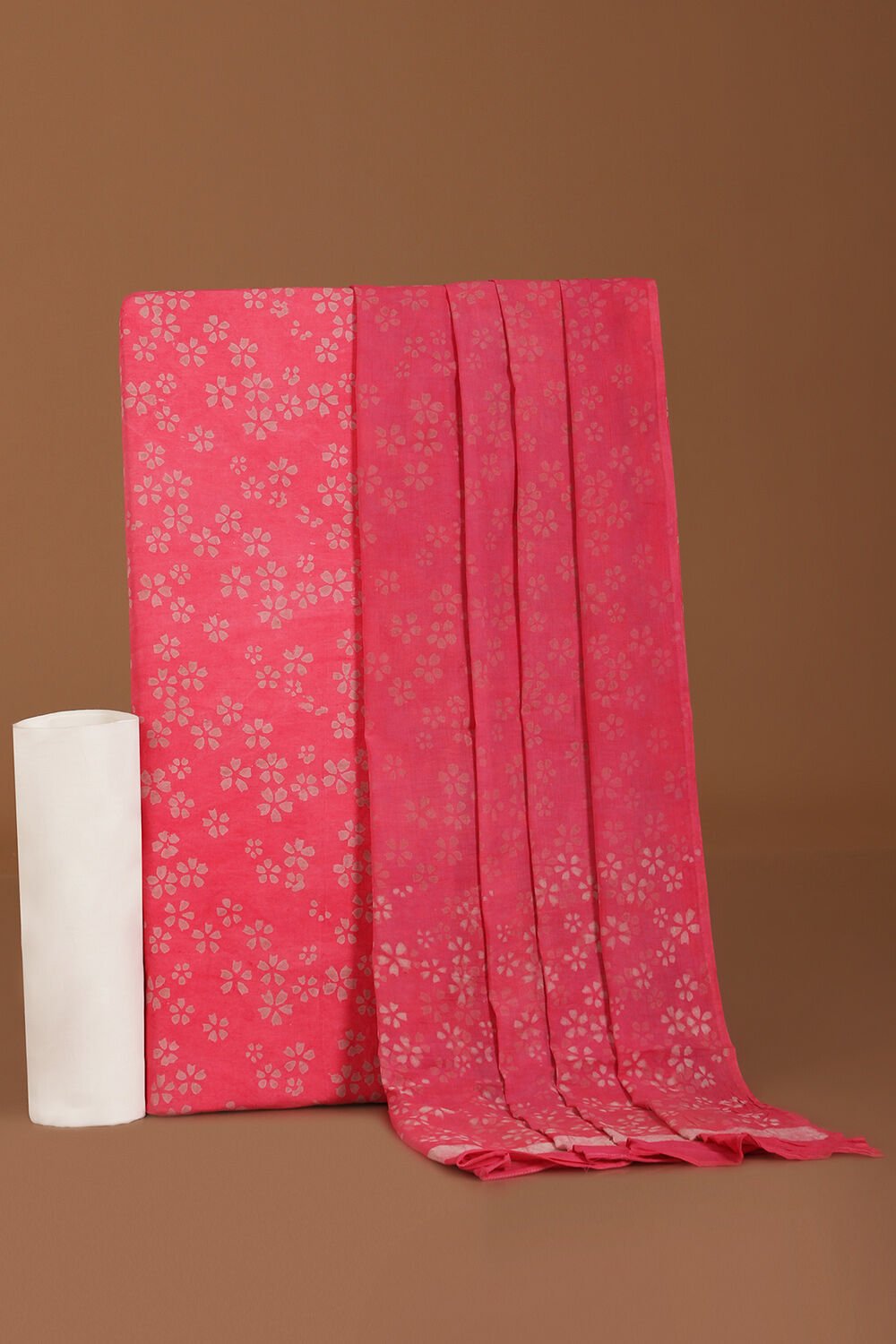 Pink Pure Cotton Linen Dabu Block Printed Unstitched Suit Set image number null