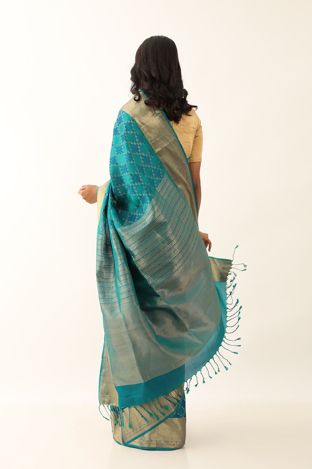 Blue Pure Silk Woven South Saree image number null