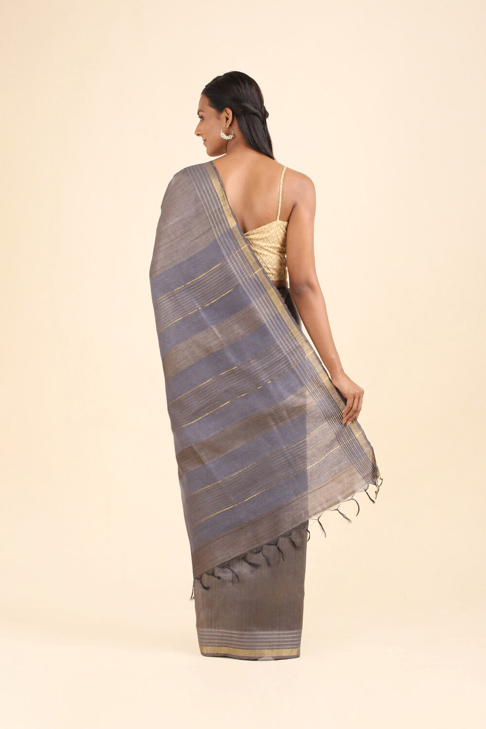Grey Pure Tussar Silk Bhagalpuri Saree image number null
