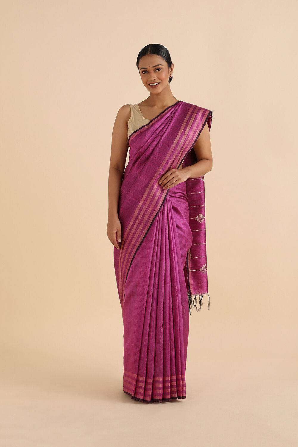 Violet Pure Tussar Silk Bhagalpuri Saree image number null