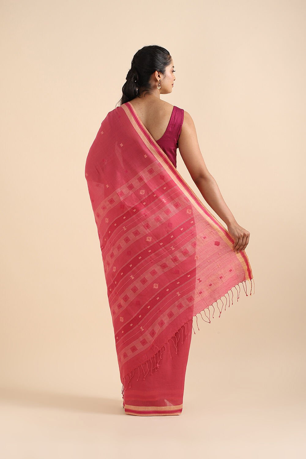 Pink Pure Cotton Jamdani Saree image number null