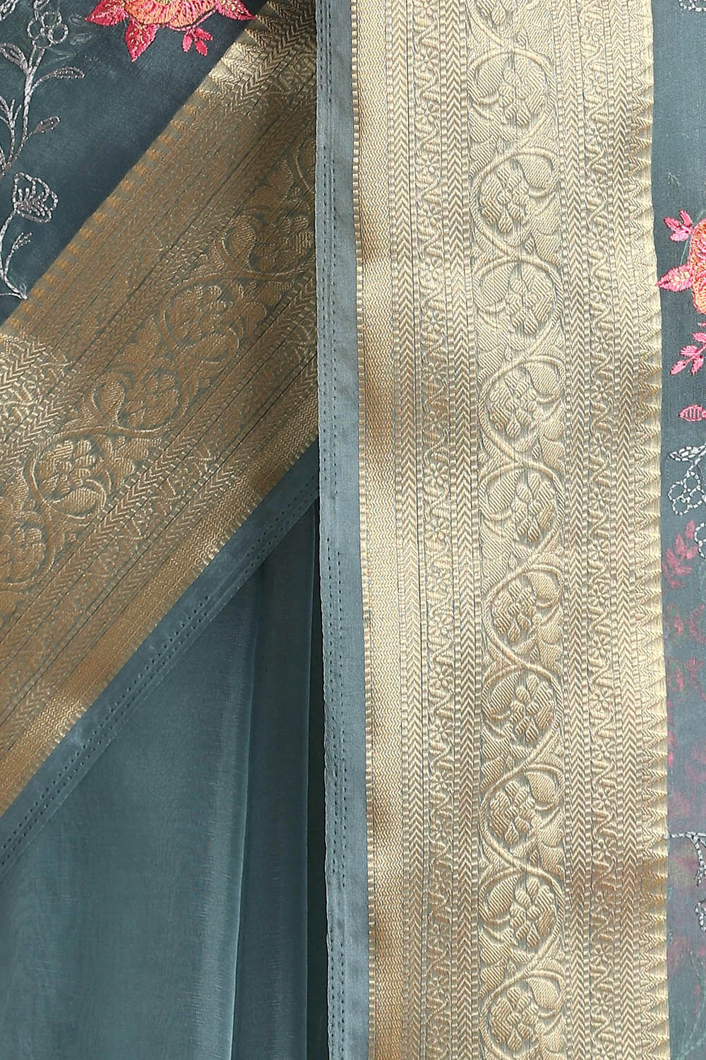 Blue Pure Embroidered Saree image number null