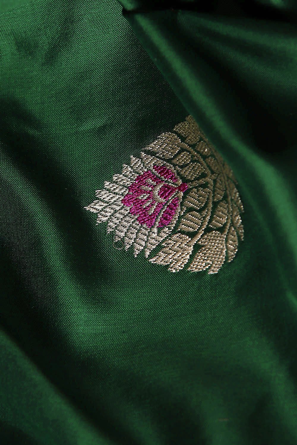 Dark Green Pure Silk Banarasi Saree image number null