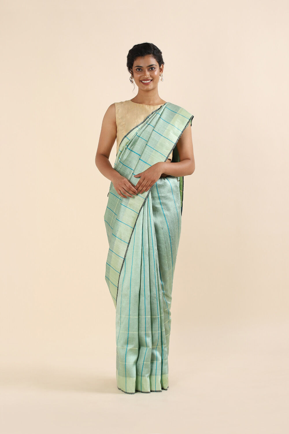 Green Pure Tussar Silk Bhagalpuri Saree image number null