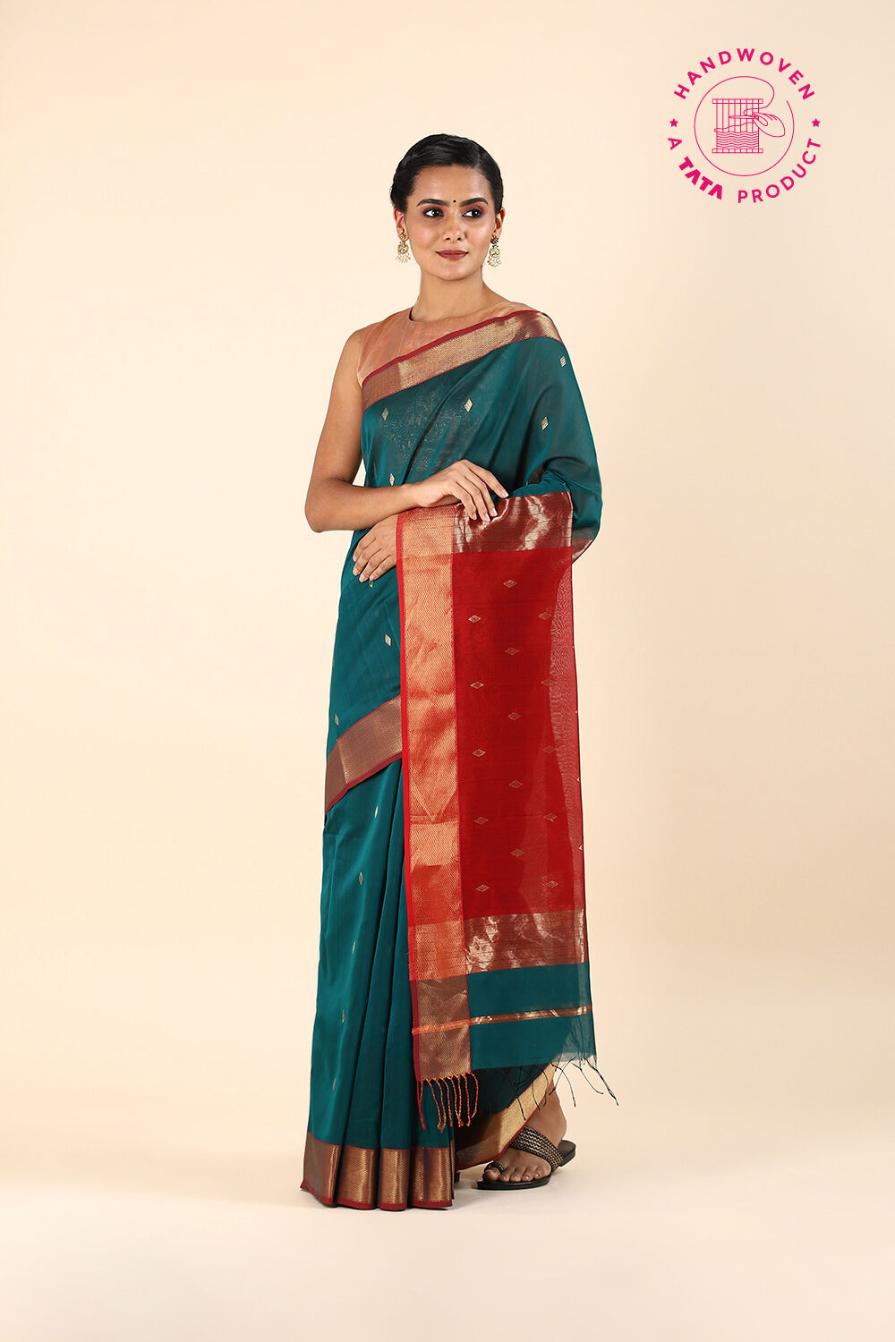 Dark Green Pure Silk Cotton Maheshwari Saree image number null