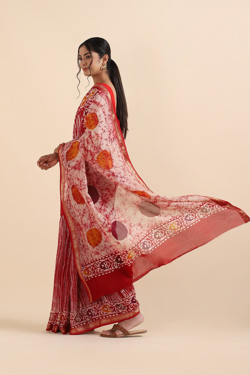 Red Pure Silk Cotton Batik Saree image number null