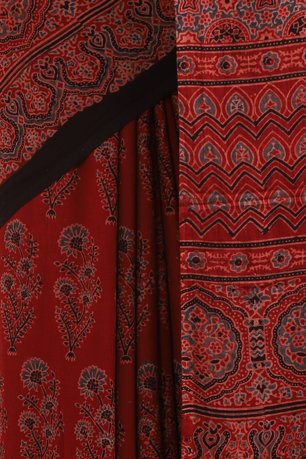 Red Pure Cotton Ajrakh Printed Saree image number null