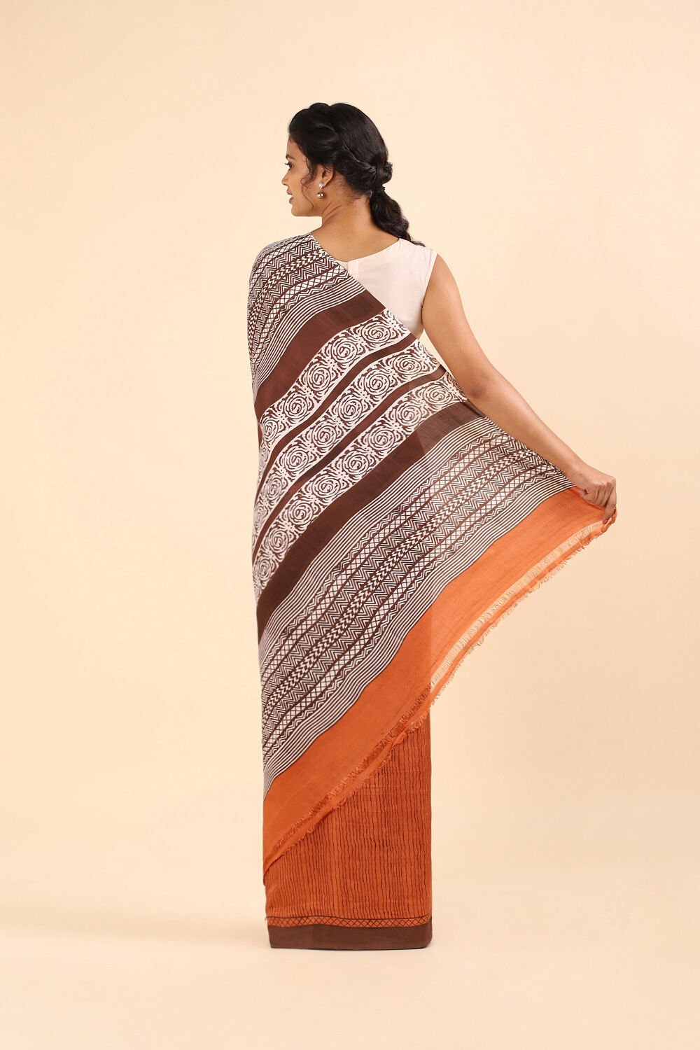 Dark Orange Pure Silk Printed Saree image number null