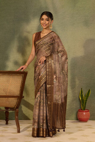 Brown Printed Pure Viscose Saree thumbnail image number null
