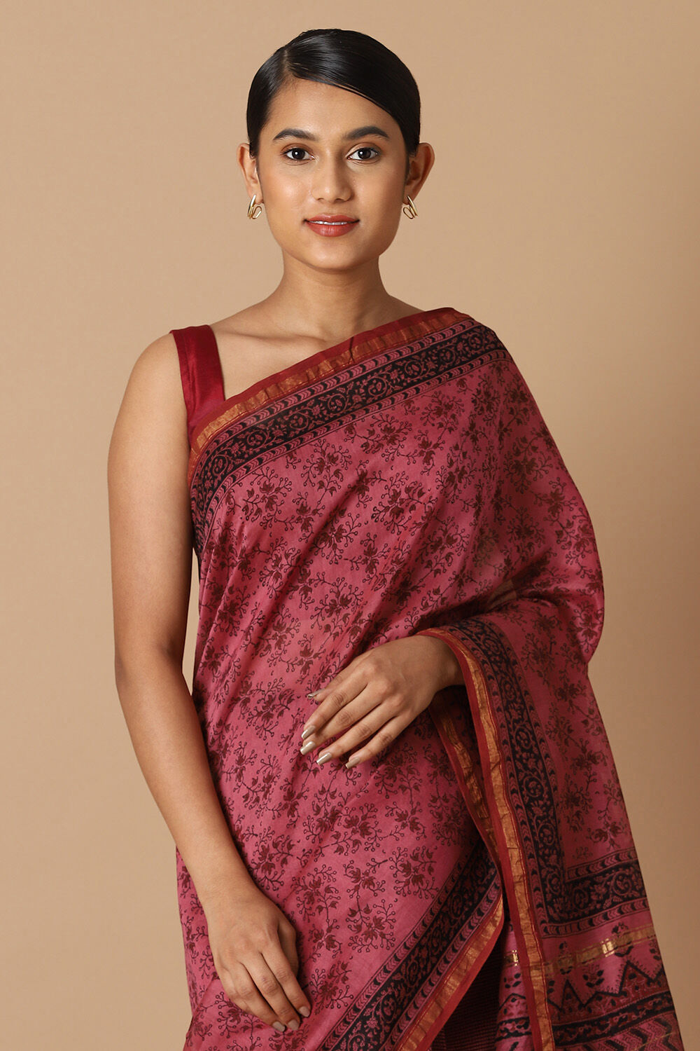Pink Pure Silk Cotton Bagru Printed Saree image number null