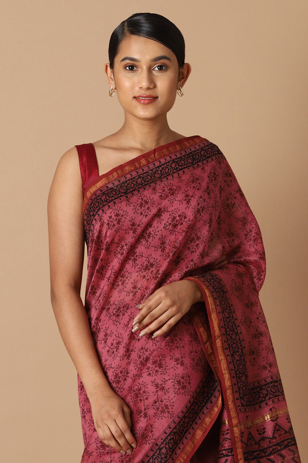 Pink Pure Silk Cotton Bagru Printed Saree image number null