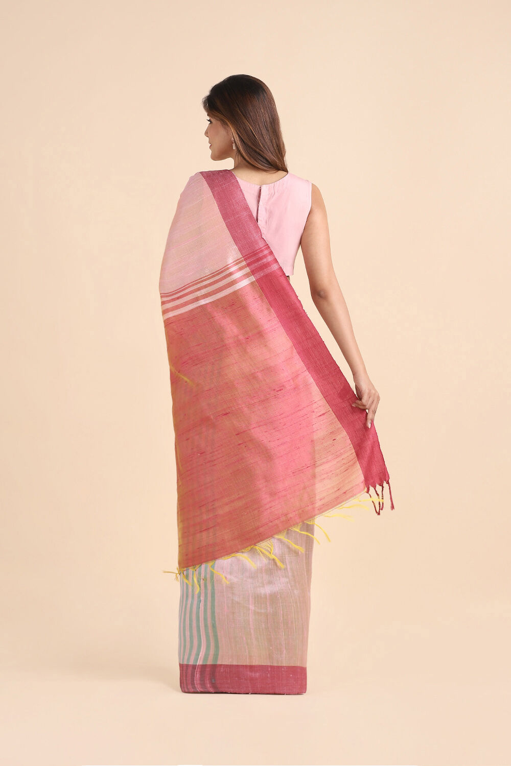 Light Pink Pure Tussar Silk Bhagalpuri Saree image number null